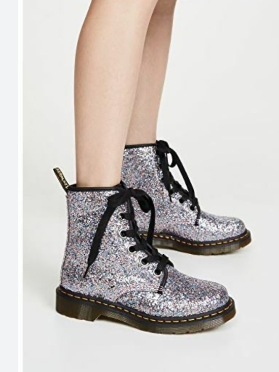 Dr. Martens Shoes - Dr. Martens 1460 Farrah Multi-Blue Glitter Lace-Up Ankle Boots